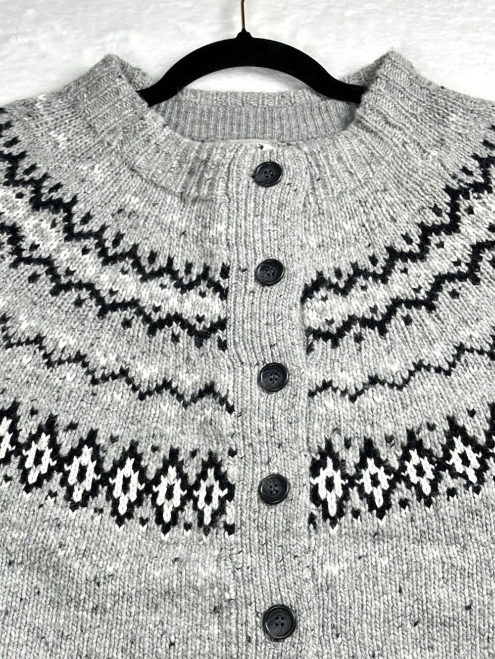 J.Crew Women Fair Isle Cardigan In Wool Alpaca Blend Gray Large Cabin Core NWT - Picture 5 of 16